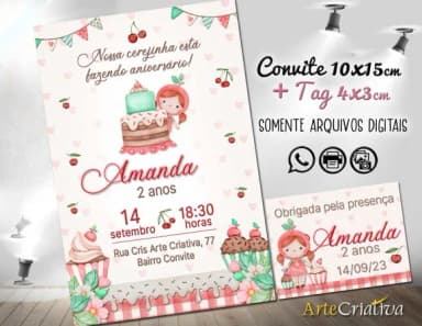 Convite Digital C/tag Cerejinha do Bolo 1