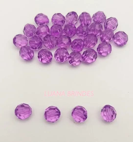 Bolinha Acrílica Roxo Facetada 10mm Pct 100 unidades
