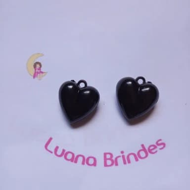 Pingente Coração Preto Acrílico 2,5cm Pct 10 Unidades