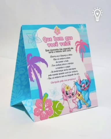 Plaquinha Centro de Mesa Stitch - Qualquer Tema