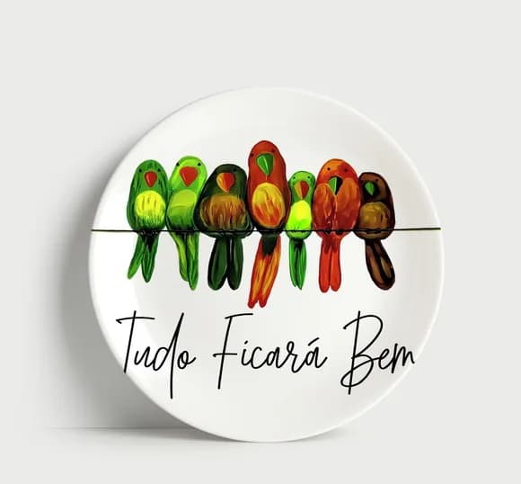 Prato Decorativo Pássaros Tudo Ficará Bem - Porcelana 21cm