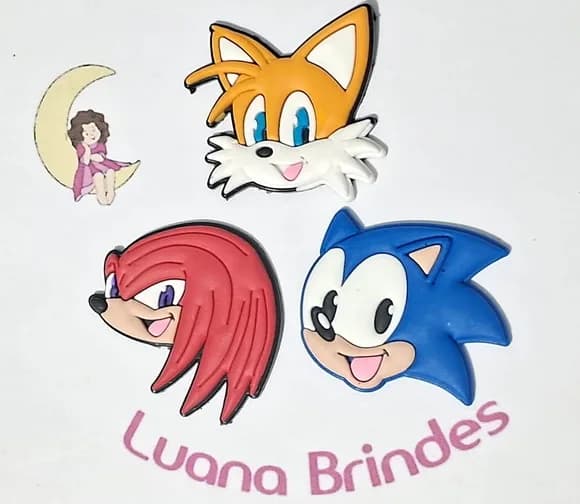 Aplique Turma do Sonic Emborrachado Pacotes com 6 Unidades