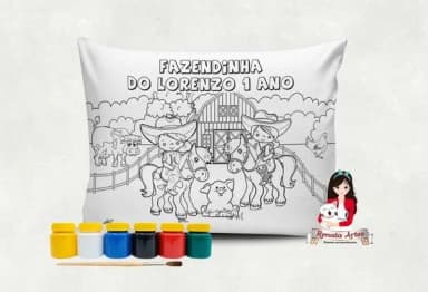Almofada com Tinta para Colorir Fazendinha