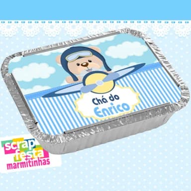 Marmitinha Personalizada de Chá de Menino Urso Aviador