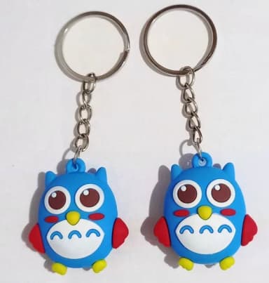 Chaveiro Coruja Azul Emborrachado 3d - 3 Peças