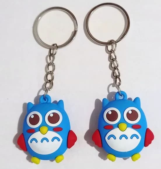 Chaveiro Coruja Azul Emborrachado 3d - 3 Peças