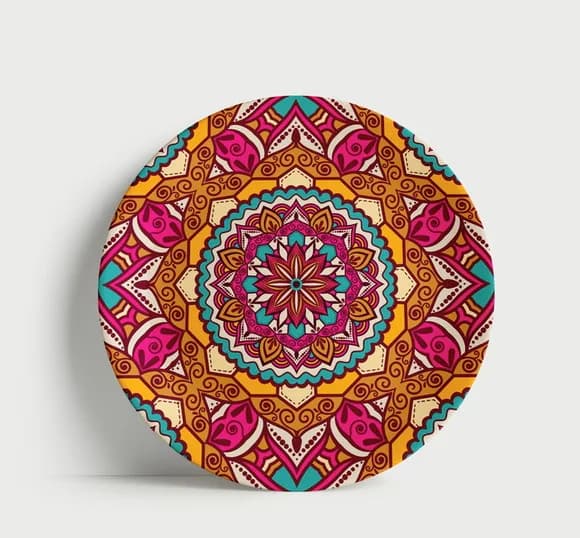 Prato Decorativo Mandala Geométrica Turquesa e Magenta 21cm