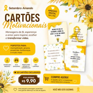 Arquivo Digital Kit Cartões Motivacionais Setembro Amarelo