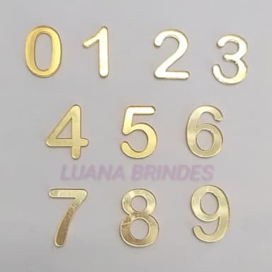 Aplique Número Acrílico Espelhado Dourado 2cm Pct 10unids