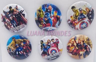 Bottons de Super-Heróis - cartela com 6 unidades