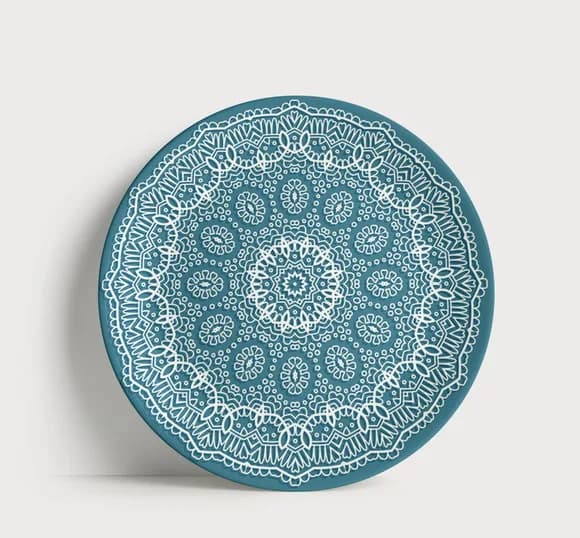 Prato Decorativo Mandala Turquesa Minimalista 21cm Porcelana