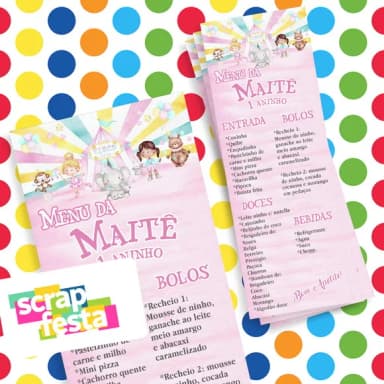 Menu Cardápio Personalizado Festa Circo Aquarela