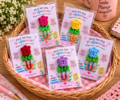 Kit 5 Lembrancinhas Dia dos Professores | Clip Tulipa com Card