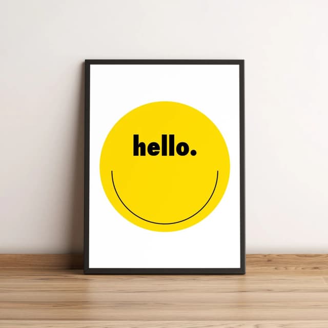 Quadro Hello Smile Amarelo Minimalista 2563