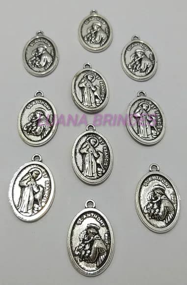 Medalha St Antônio e São Francisco em Metal Prata - 2,5cm