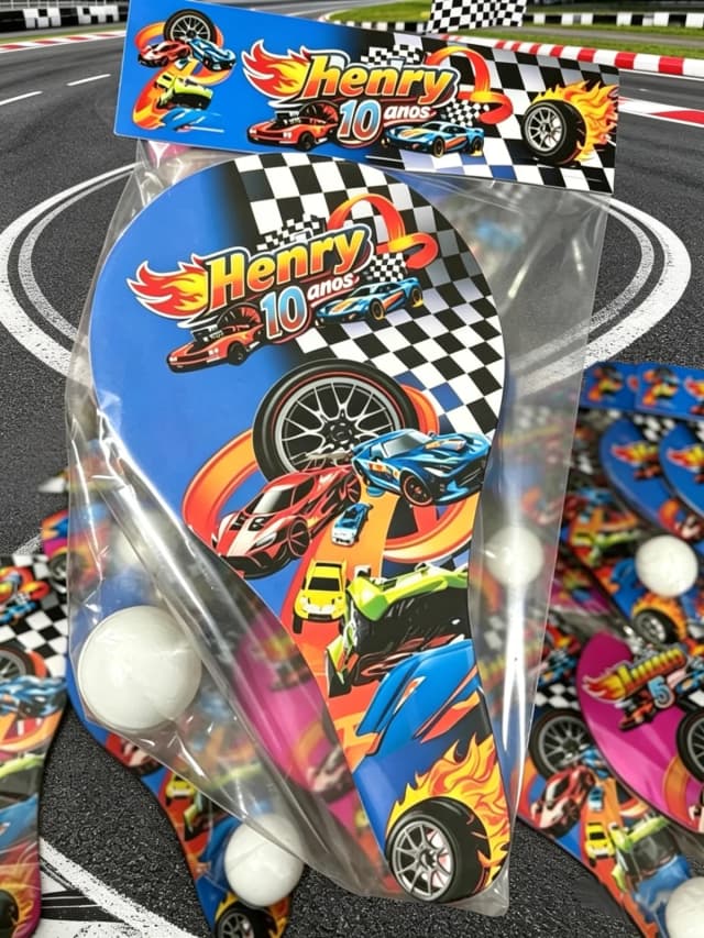 Raquete de Ping e Pong Personalizada para lembrancinhas Hot Wheels