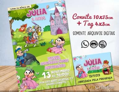 Convite Digital C/tag Turma da Mônica Princesa