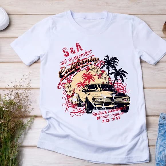 Camiseta Carro Vintage - Estampa California Tropical e Retrô