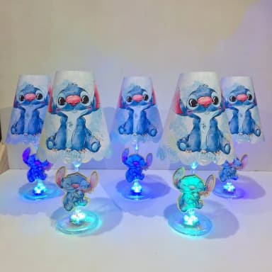 Centro de Mesa Abajur com Led - Stitch Aquarela