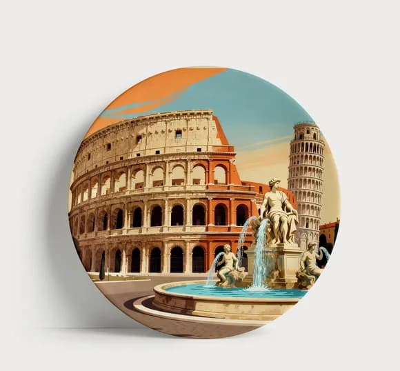 Prato Decorativo Aquarela Roma - Decoração de Mesa ou Parede
