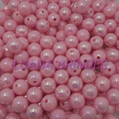 Pérola ABS Irisada Rosa Passante 10mm Pacote 100 unidades