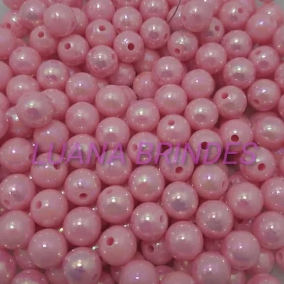 Pérola ABS Irisada Rosa Passante 10mm Pacote 100 unidades