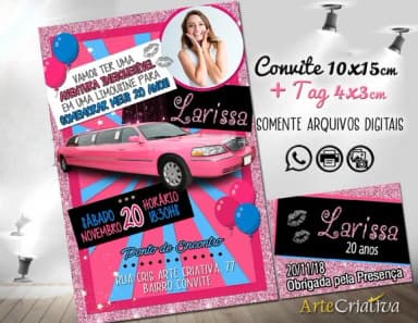 CONVITE DIGITAL C/TAG Festa Limousine Rosa
