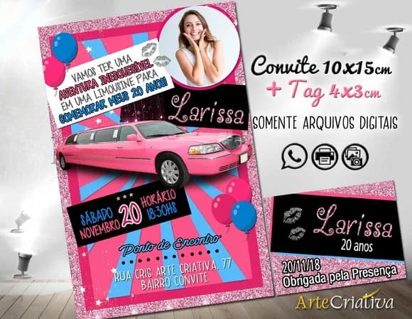 CONVITE DIGITAL C/TAG Festa Limousine Rosa