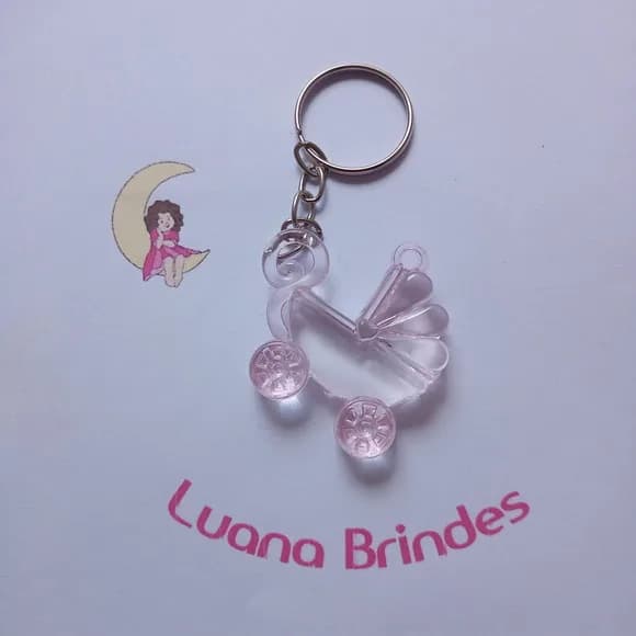 Chaveiro Carrinho de Bebe Rosa de Acrilico 4cm Pct 4 Unidade