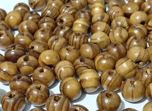 Bola de Madeira Marrom Trabalhada 8mm Pacote C/100 Unidades