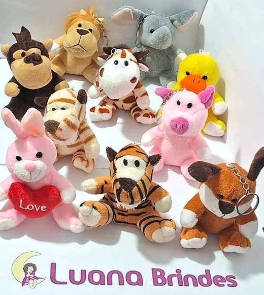 Chaveiro Bichinhos de Pelúcia 10cm Pacotes com 1 Peça