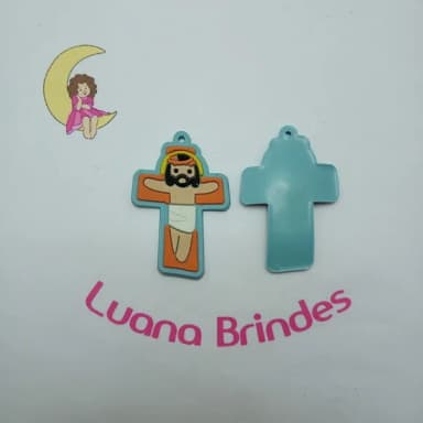 Pingente Crucifixo Azul de Borracha 5cm Pct 4 Unidades