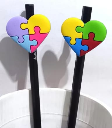 Lápis com Ponteira Autismo Modelo Coração - 6 Unidades