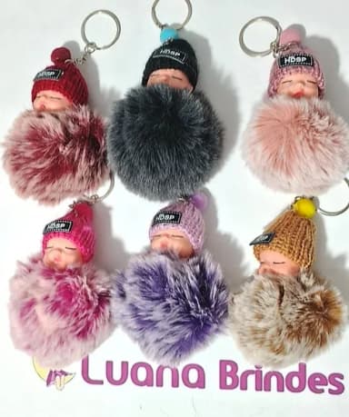 Chaveiro Boneca Pompom 7cm Pacotes com 1 Peça Variados