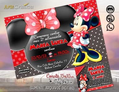 Convite Digital C/tag Minnie Mouse Vermelha 2