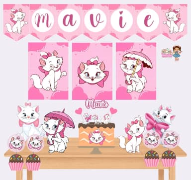 Kit Festa Só Um Bolinho GATINHA MARIE - Decoração de Festa