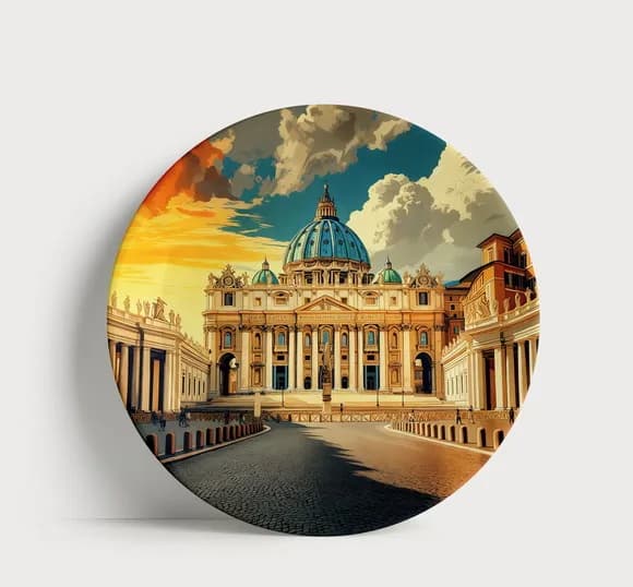 Prato Decorativo Vaticano 21cm em Porcelana com Suporte