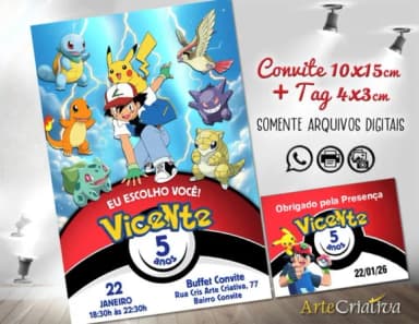 Convite Digital C/tag Pokemon Pokebola 2