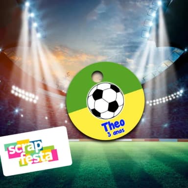 Tag Redonda com Furinho Personalizada Festa Futebol Copa