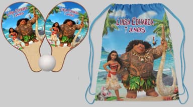 Kit Mochila e Raquete Ping Pong Personalizada da Moana