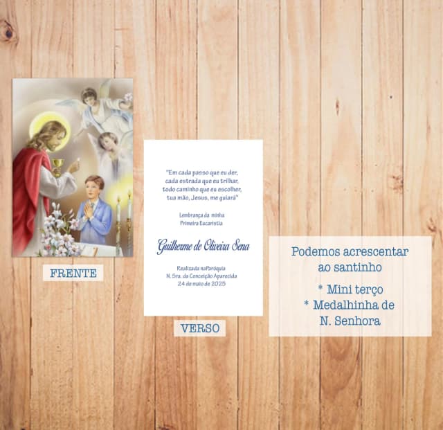 Lembrança Primeira Comunhão - Santinho Frente e Verso