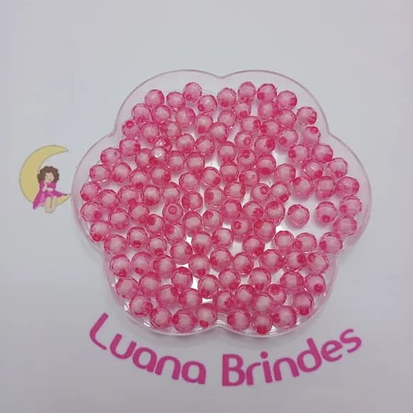 Bolinha Facetada com Miolo Pink 8mm Pct 100 Unidades