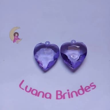 Pingente Coração Lilás de Acrilico 3cm 12 Unidades