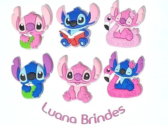 Aplique Stitch e Angel Emborrachado Pacote com 6 Unidades