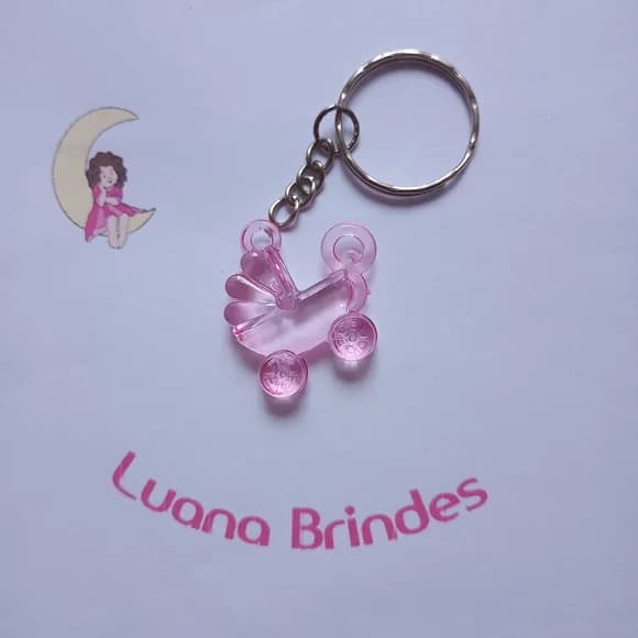 Chaveiro Carrinho de Bebê Rosa Acrílico 3cm Pct 10 Unidades