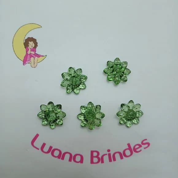 Botão Flor de Acrílico Verde Bandeira 2cm Pct 28 Unidades