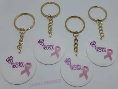 Chaveiro Outubro Rosa de Acrílico U.v C/dourado Pct C/4 Unid
