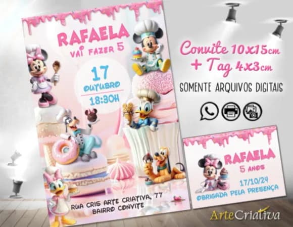 Convite Digital C/tag Doceria Turma Mickey