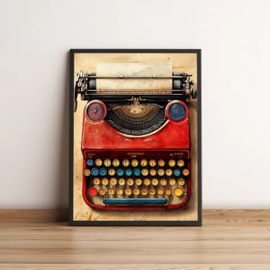 Quadro com máquina de escrever vermelha vintage 2647