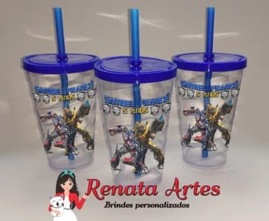 Copo com Canudo 500ml Transformers